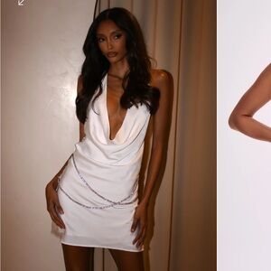 Meshki White Backless Dress with Silver Accents